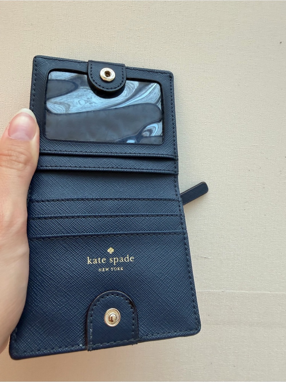 Kate Spade New York Navy Glitter Polka Dot Bifold Wallet Zip Pocket - Picture 3 of 3
